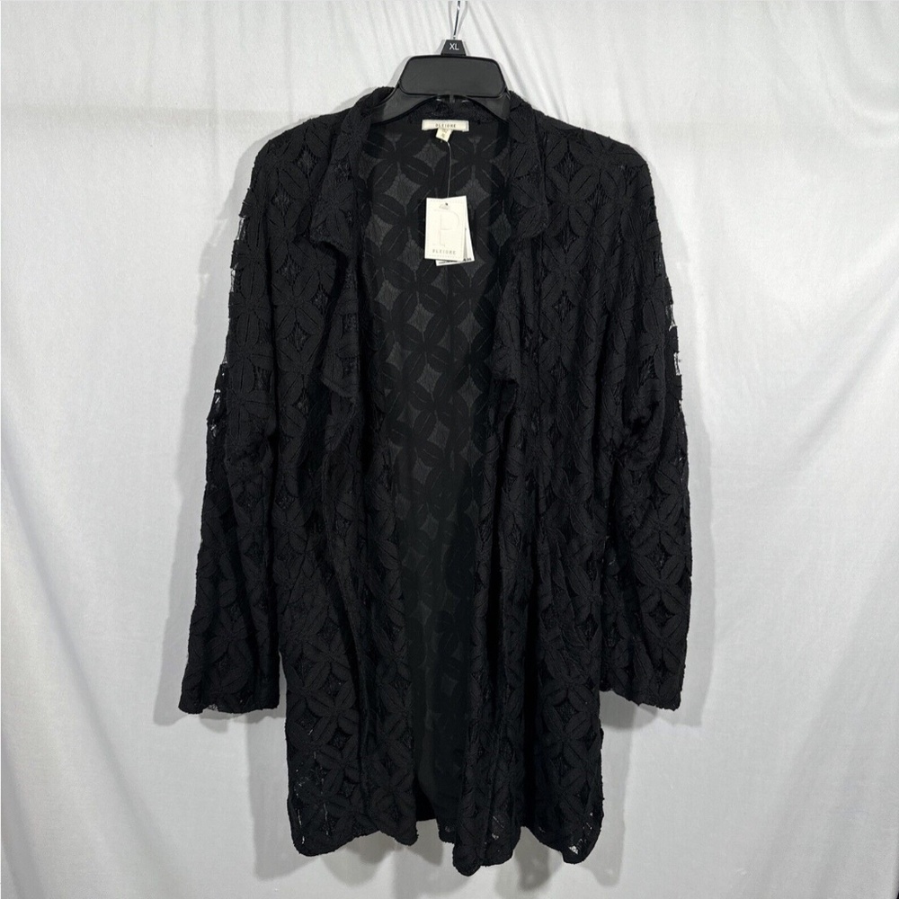 NWT $110 Pleione [ XL ] Crichet Lace Open Front‎ Collared Blazer Jacket Black